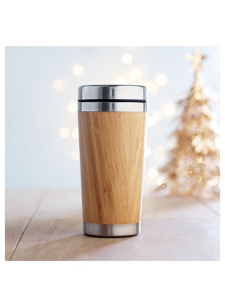 Mug de voyage acier inoxydable et bambou Publicitaire