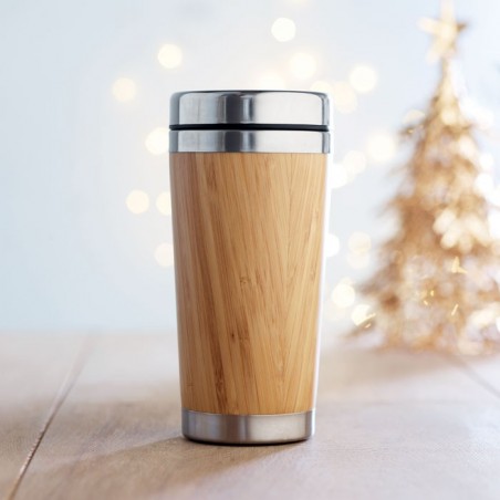 Mug de voyage acier inoxydable et bambou Publicitaire