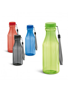 Gourde en tritan transparent avec bouchon et disponible en plusieurs couleurs.