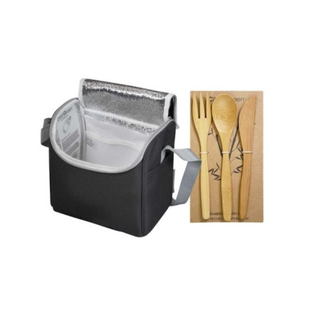 Sac lunch isotherme personnalisé avec couverts éco bambou