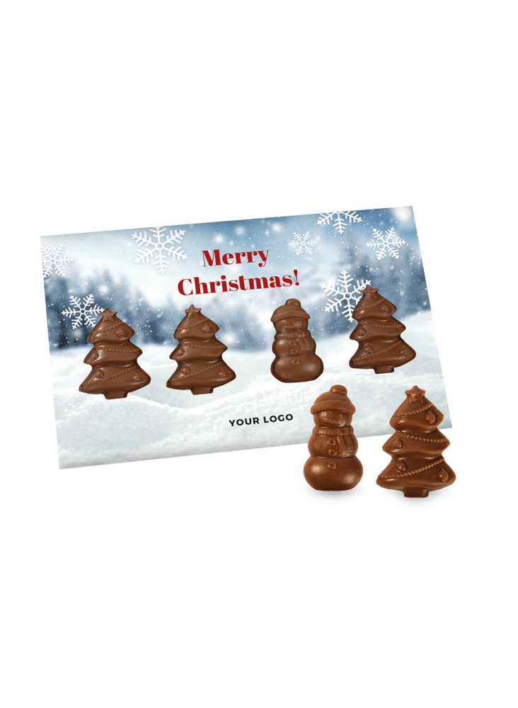 Boite de 4 chocolats Noël en forme de sapin personnalisée  publicitaire