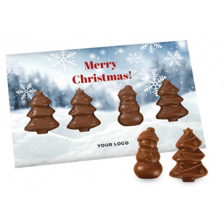 Boite de 4 chocolats Noël en forme de sapin personnalisée