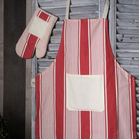 Set tablier-mouffle rayés personnalisé
