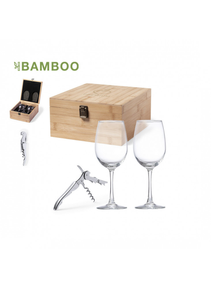 Coffret Vin en bois avec verres et tire-bouchons publicitaire