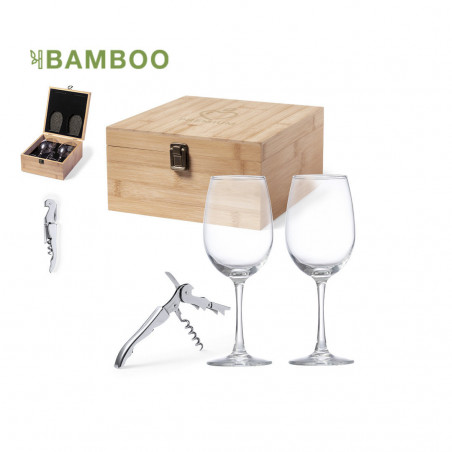 Coffret Vin en bois avec verres et tire-bouchons publicitaire