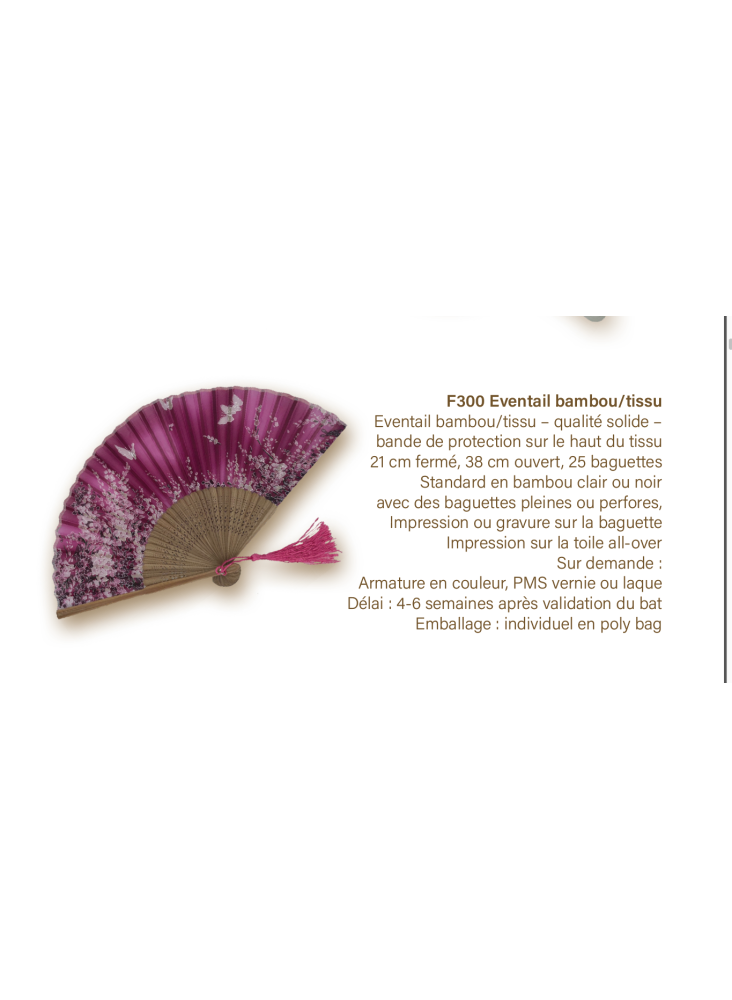 Eventail bambou tissu Publicitaire