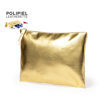 Trousse Maquillage  simili cuir Publicitaire doré et métal et Rose